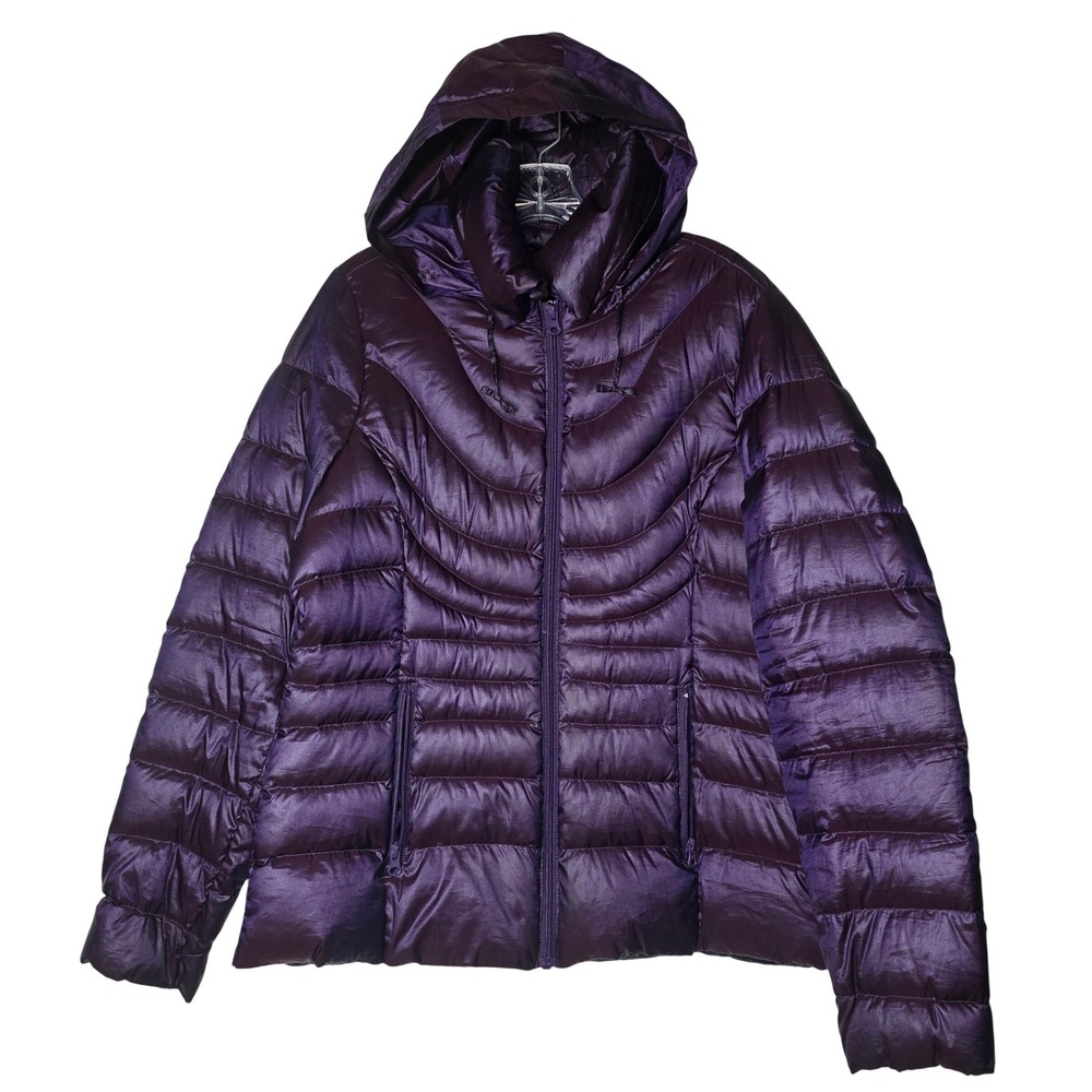 a.n.a Packable Premium Down Jacket Womens Large Purple Hooded Puffer Coat L